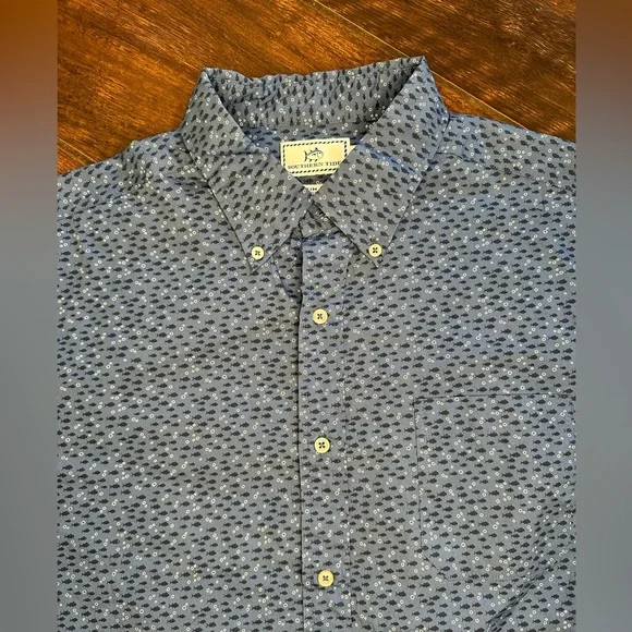 Southern Tide Shirt Mens L Blue Button Up S/S fish trim fit 100% cotton - Picture 2 of 7